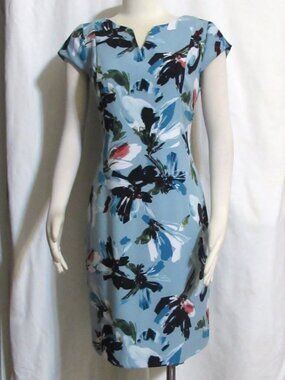 NEW Womens Ladies THE LIMITED Blue Floral Tailored Stretch Blend Knee Dress 6